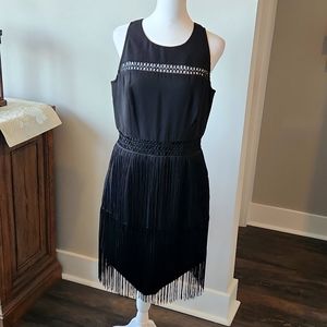 Aidan Mattox Black fringe dress